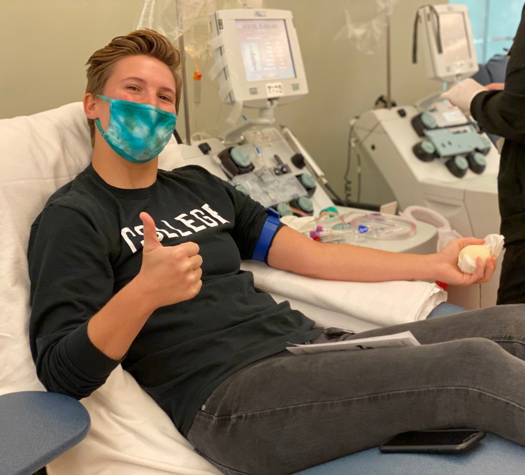 Jackie Marschall donating convalescent plasma