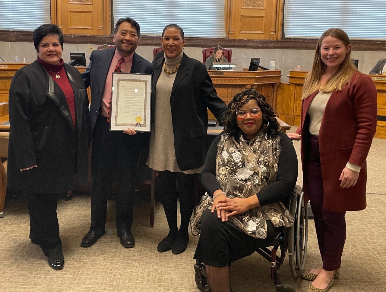 Sister Keli is pictured with members of Hoxworth leadership after being honored for 85 years of service to Cincinnati.